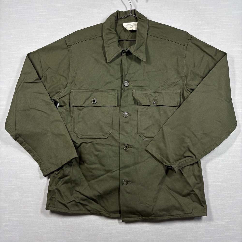 Vintage Military Sateen Shirt Mens M Robett Mfg Co Olive Drab Vietnam